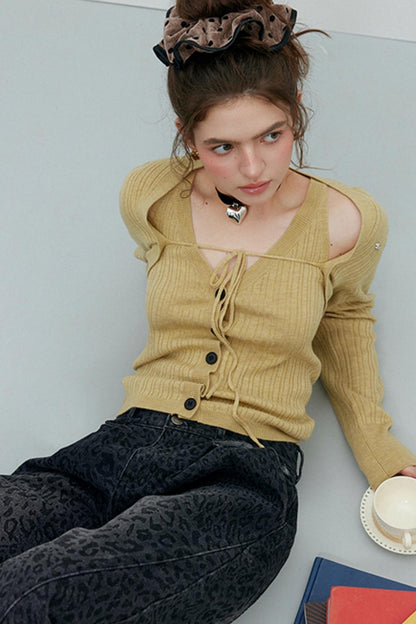 Wool Knit Cardigan Set-Up