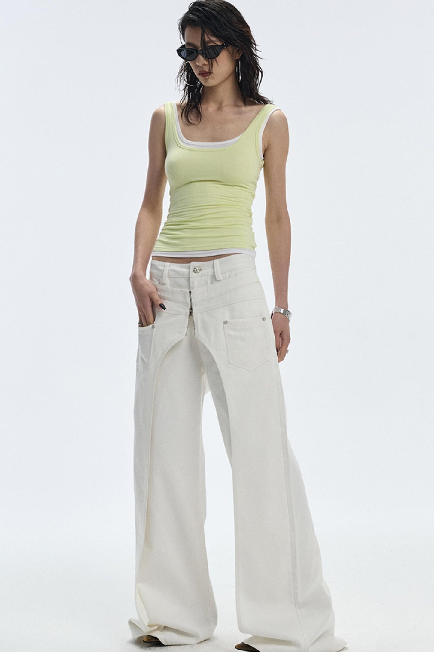 Design Two-Piece Zip-Up Wide-Leg Jeans