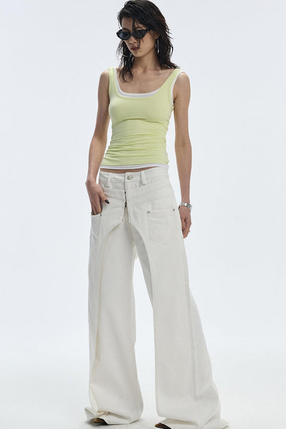 Design Two-Piece Zip-Up Wide-Leg Jeans