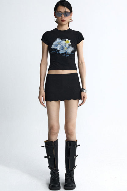 Retro Black Floral Crop T-Shirt