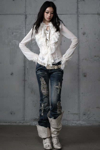 Distressed Straight Slim Jeans