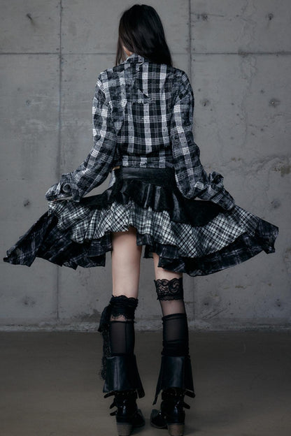 Dark Retro Plaid Leather Skirt