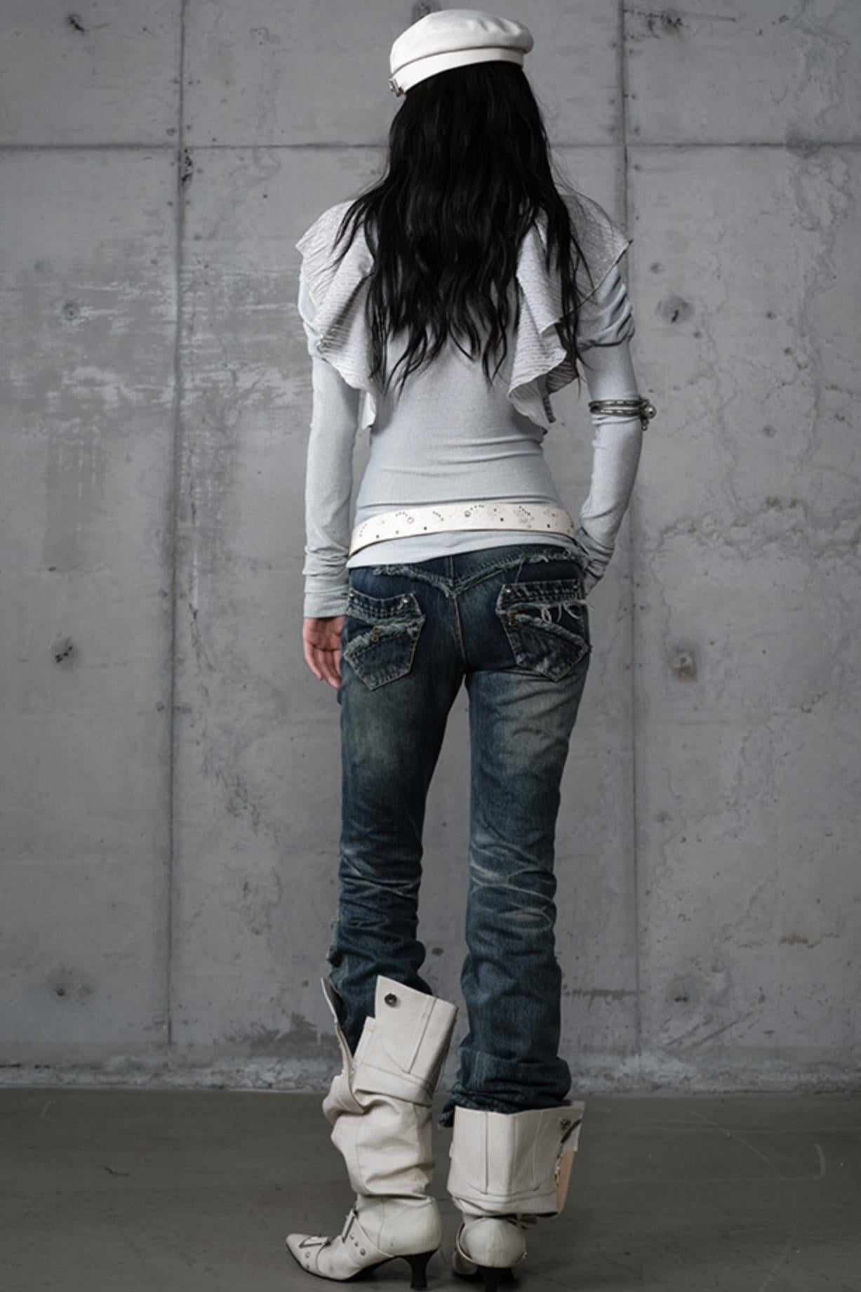 Distressed Straight Slim Jeans