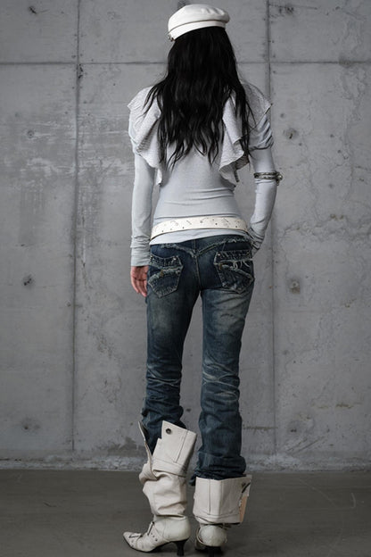 Distressed Straight Slim Jeans