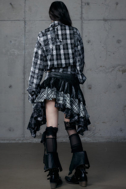Dark Retro Plaid Leather Skirt