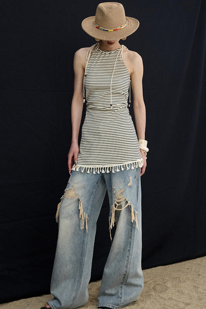 Washed Blue Wide-Leg Jeans