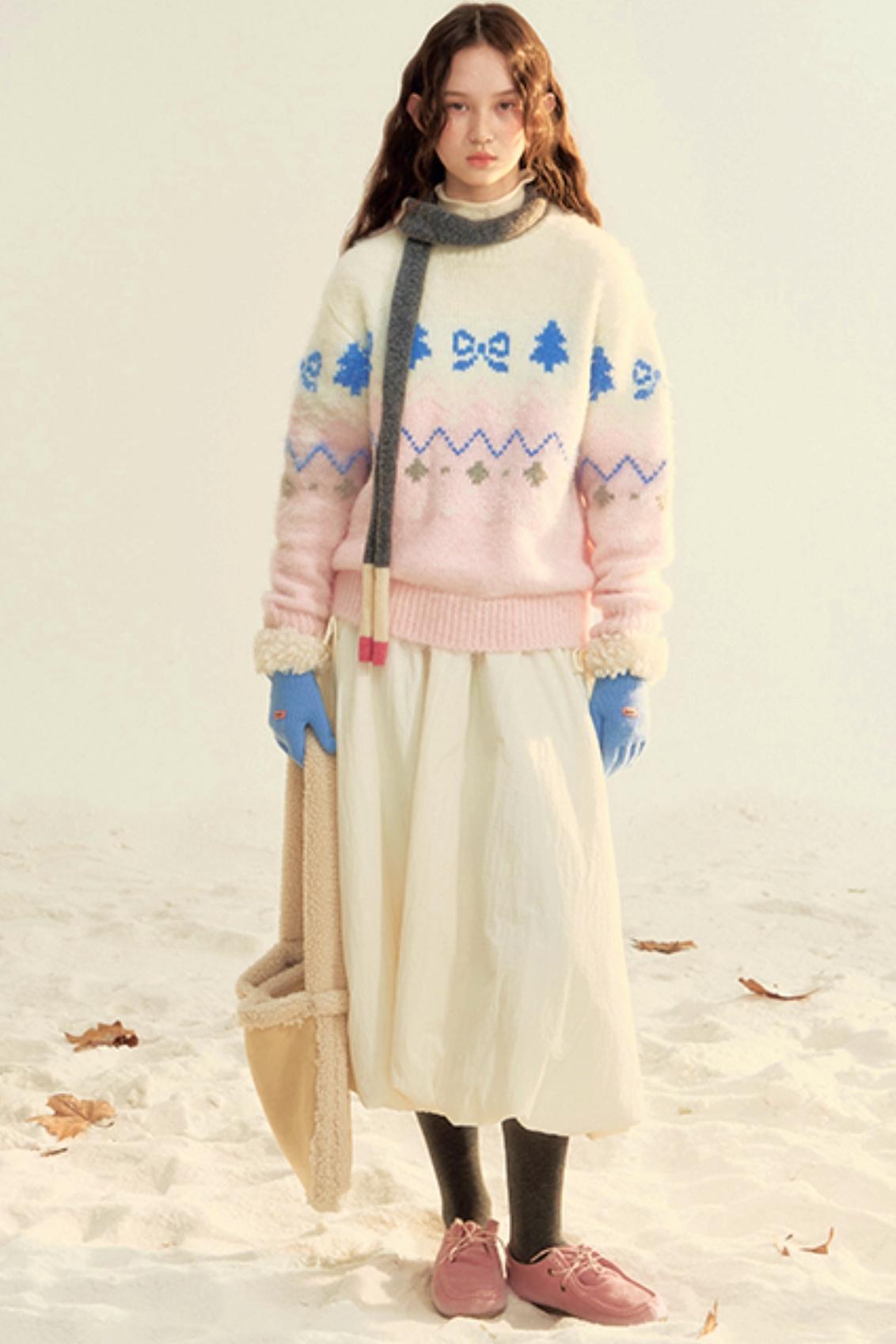 Pink White Knit Sweater