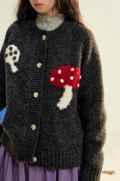 Mushroom Beaded Knit Cardigan