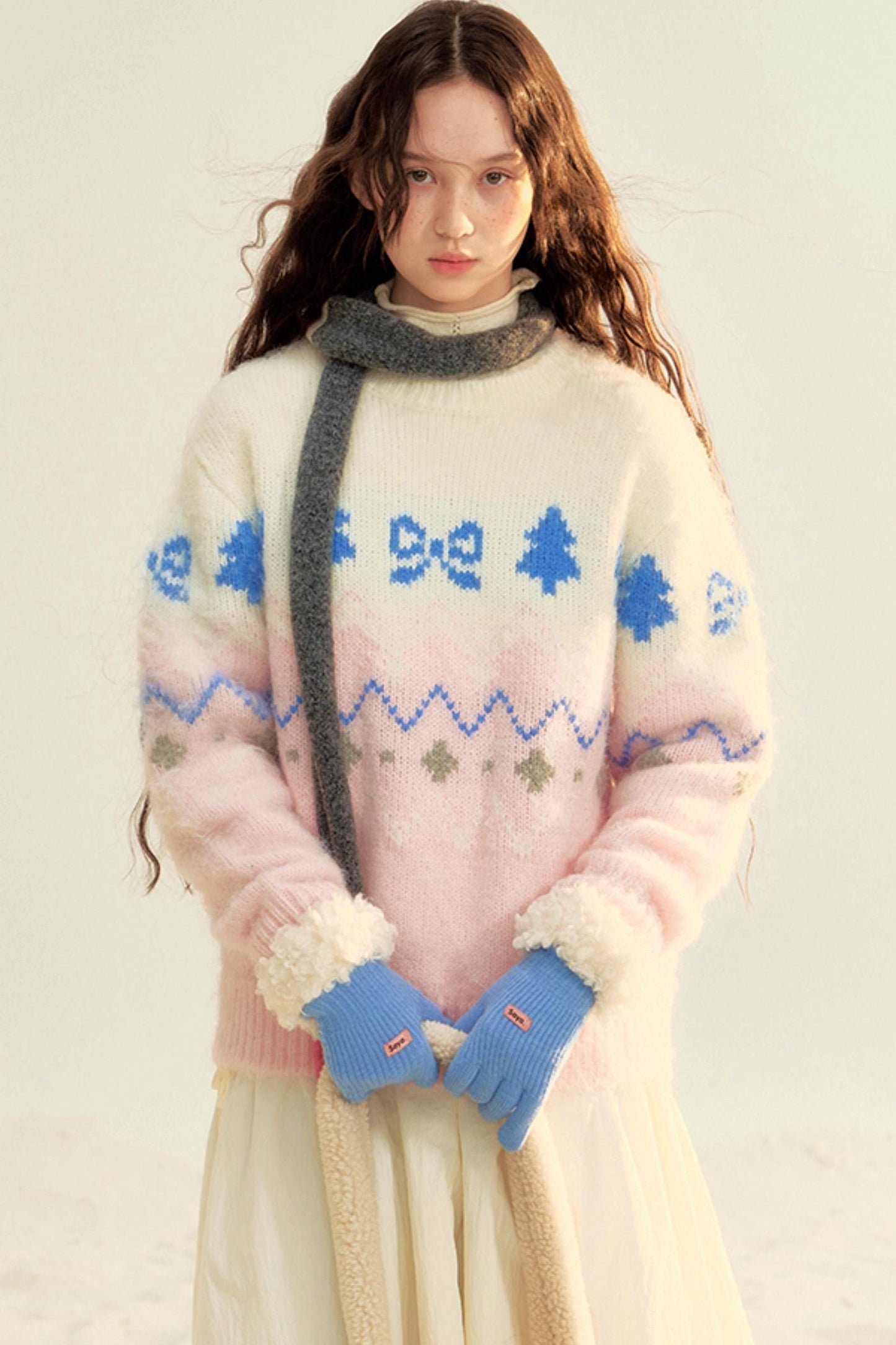 Pink White Knit Sweater