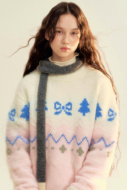 Pink White Knit Sweater