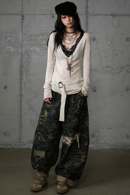 Heavy Industry Embroidery Camouflage Trousers