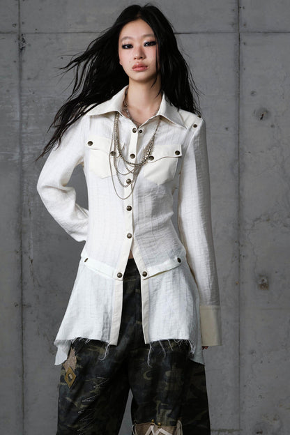 Vintage Punk Patchwork Leather Long Sleeve Shirt