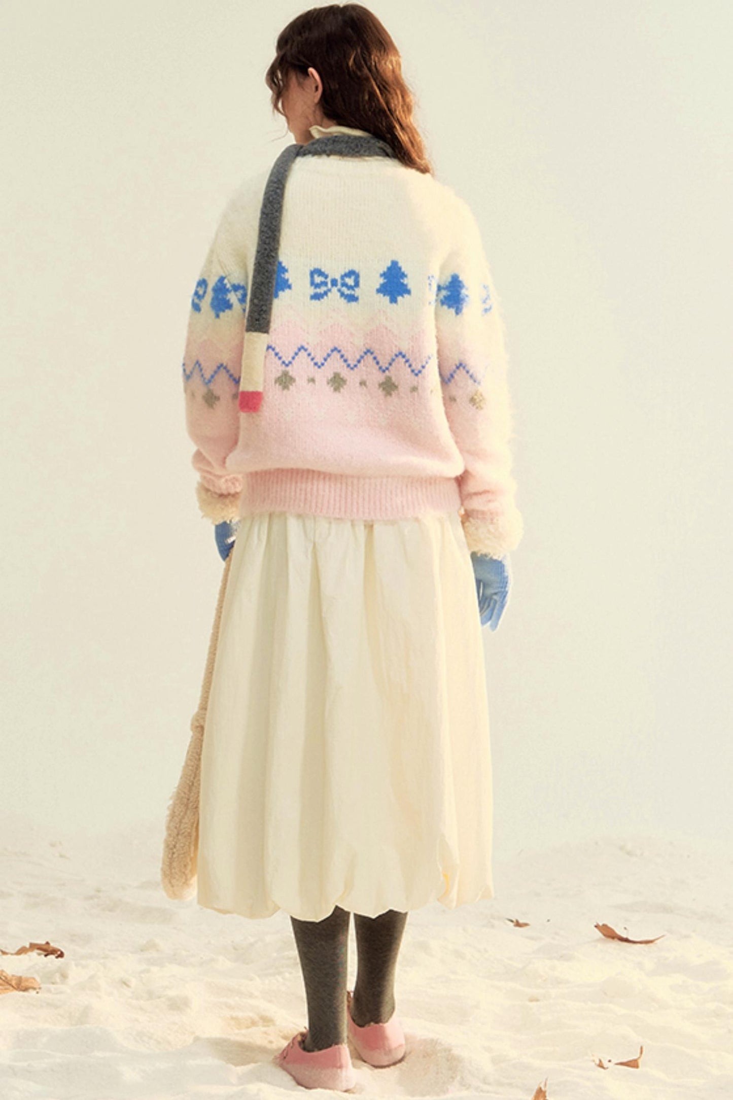 Pink White Knit Sweater