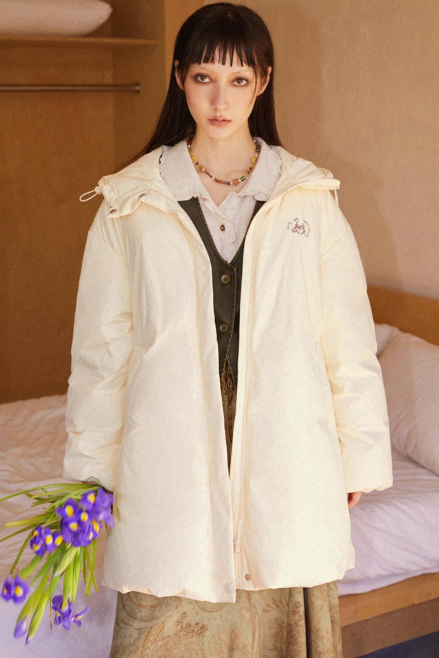 Elegant Embroidered Down Coat