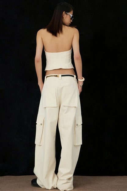 Ivory Double Zipper Waist Vest