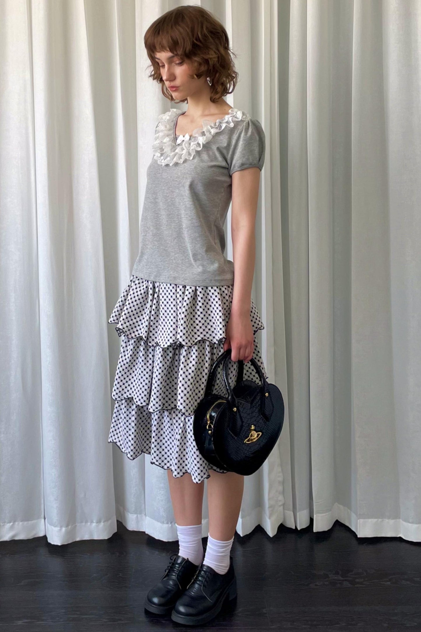 Grey Bubble Knit Lace Mini T-Shirt