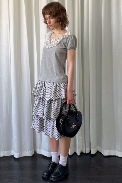 Grey Bubble Knit Lace Mini T-Shirt