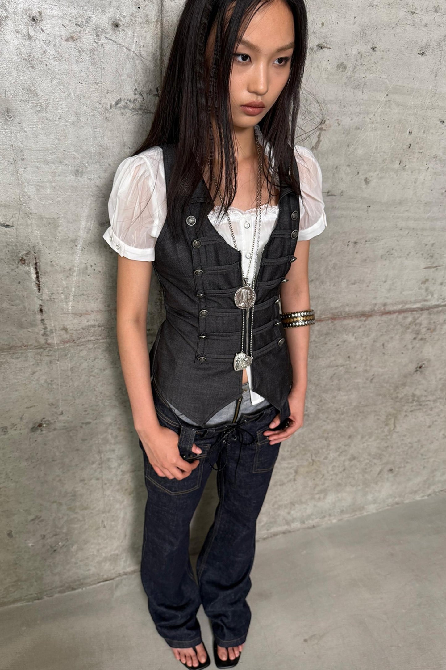 Slim Fit Double-Breasted Zipper Top