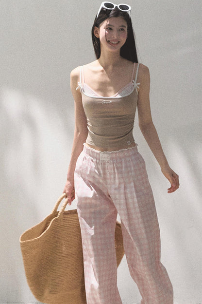 Plaid Linen Suspenders Set-Up