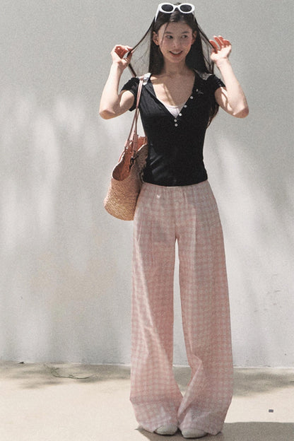 Plaid Linen Suspenders Set-Up