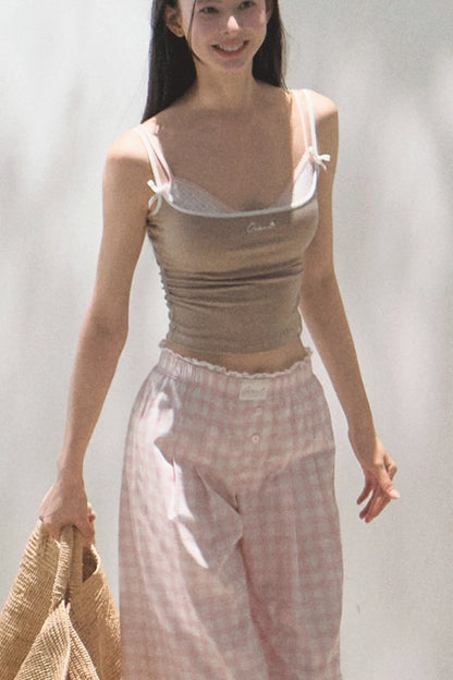 Plaid Linen Suspenders Set-Up