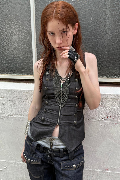 Slim Fit Double-Breasted Zipper Top