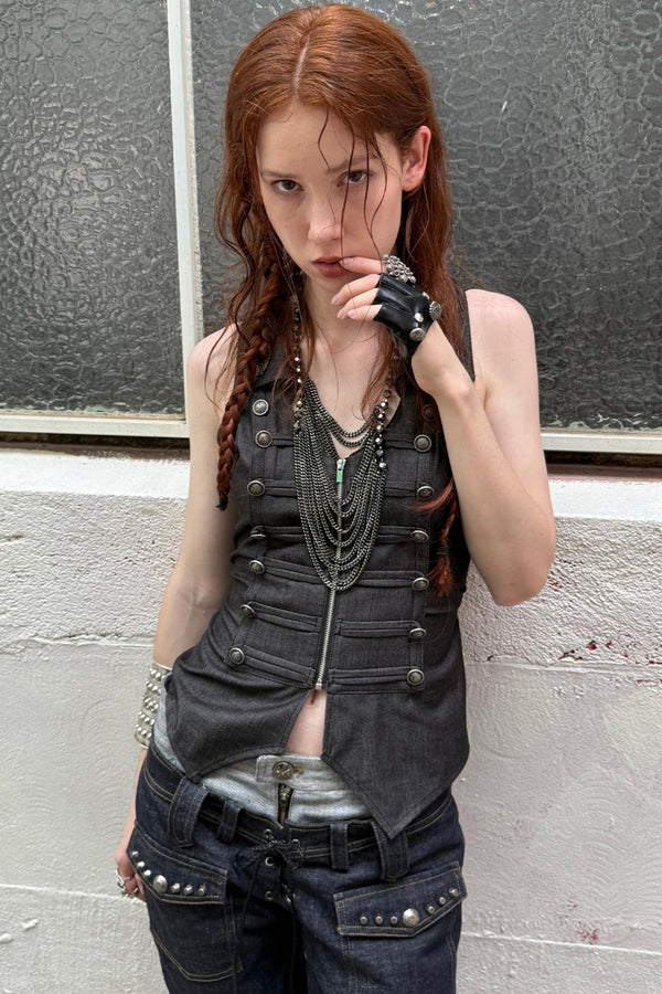 Slim Fit Double-Breasted Zipper Top