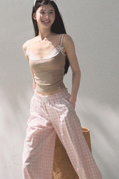 Plaid Linen Suspenders Set-Up