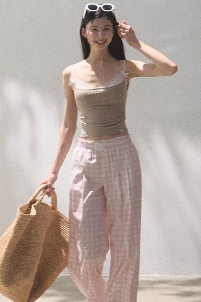 Plaid Linen Suspenders Set-Up