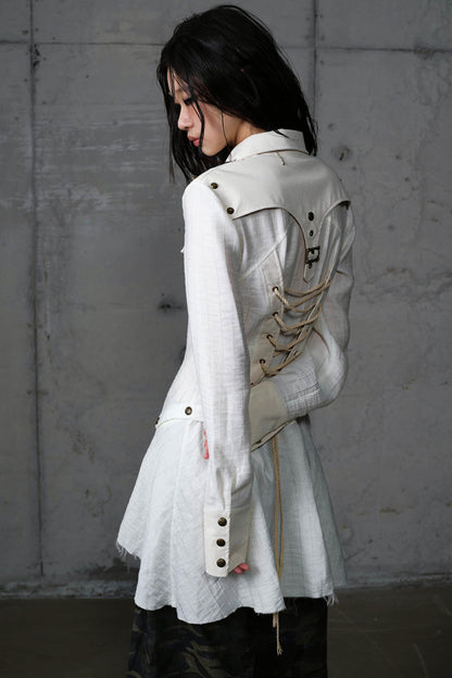 Vintage Punk Patchwork Leather Long Sleeve Shirt