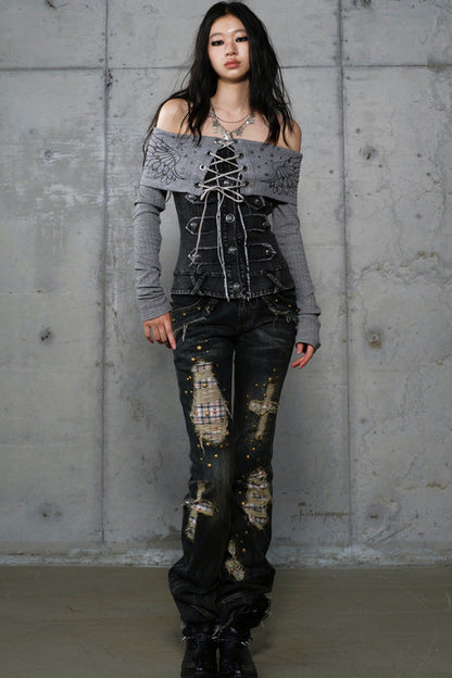 Vintage Denim Embroidered Long Sleeve Shirt