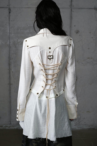 Vintage Punk Patchwork Leather Long Sleeve Shirt