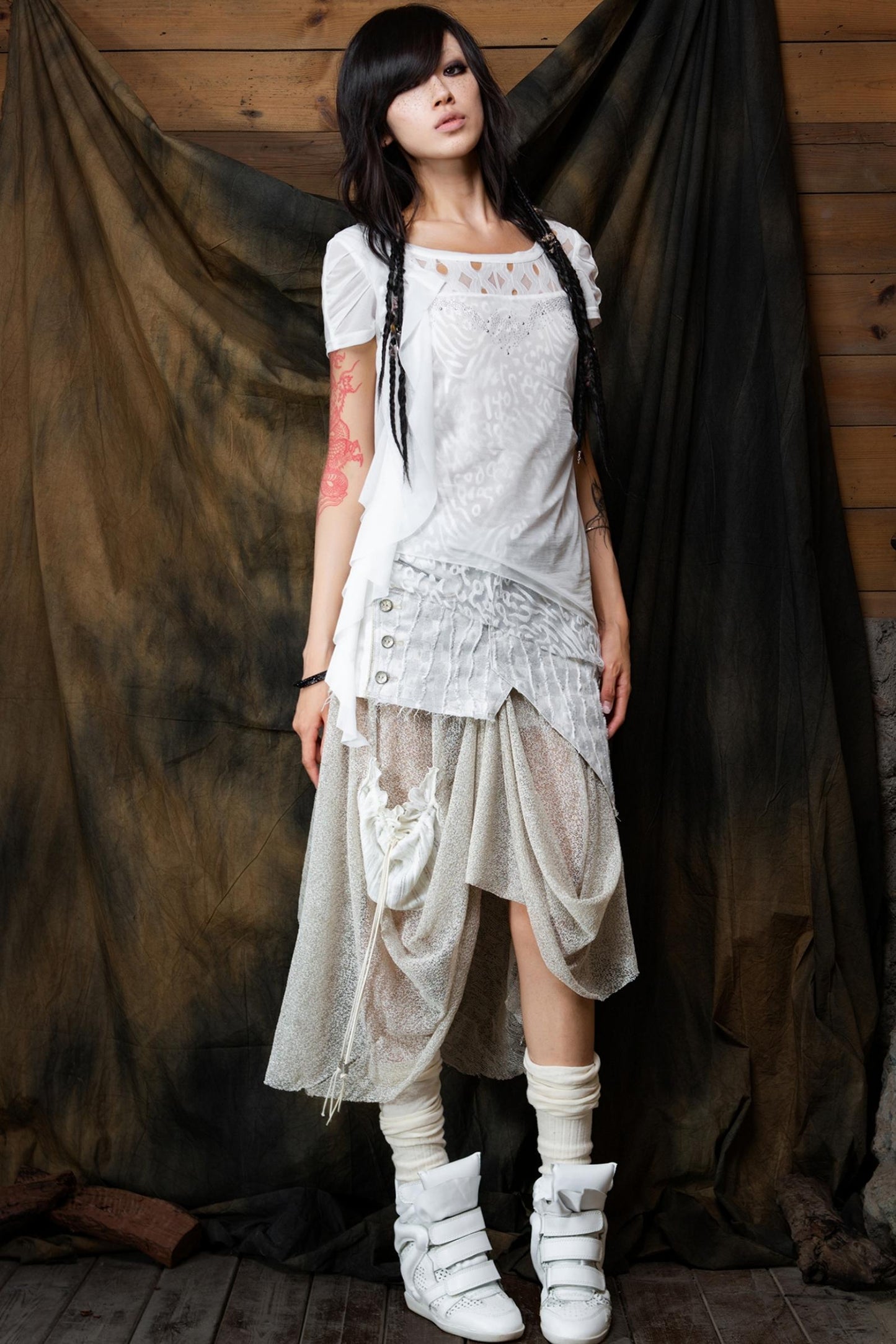 Vintage Patchwork Mesh Maxi Skirt