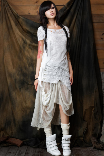 Vintage Patchwork Mesh Maxi Skirt