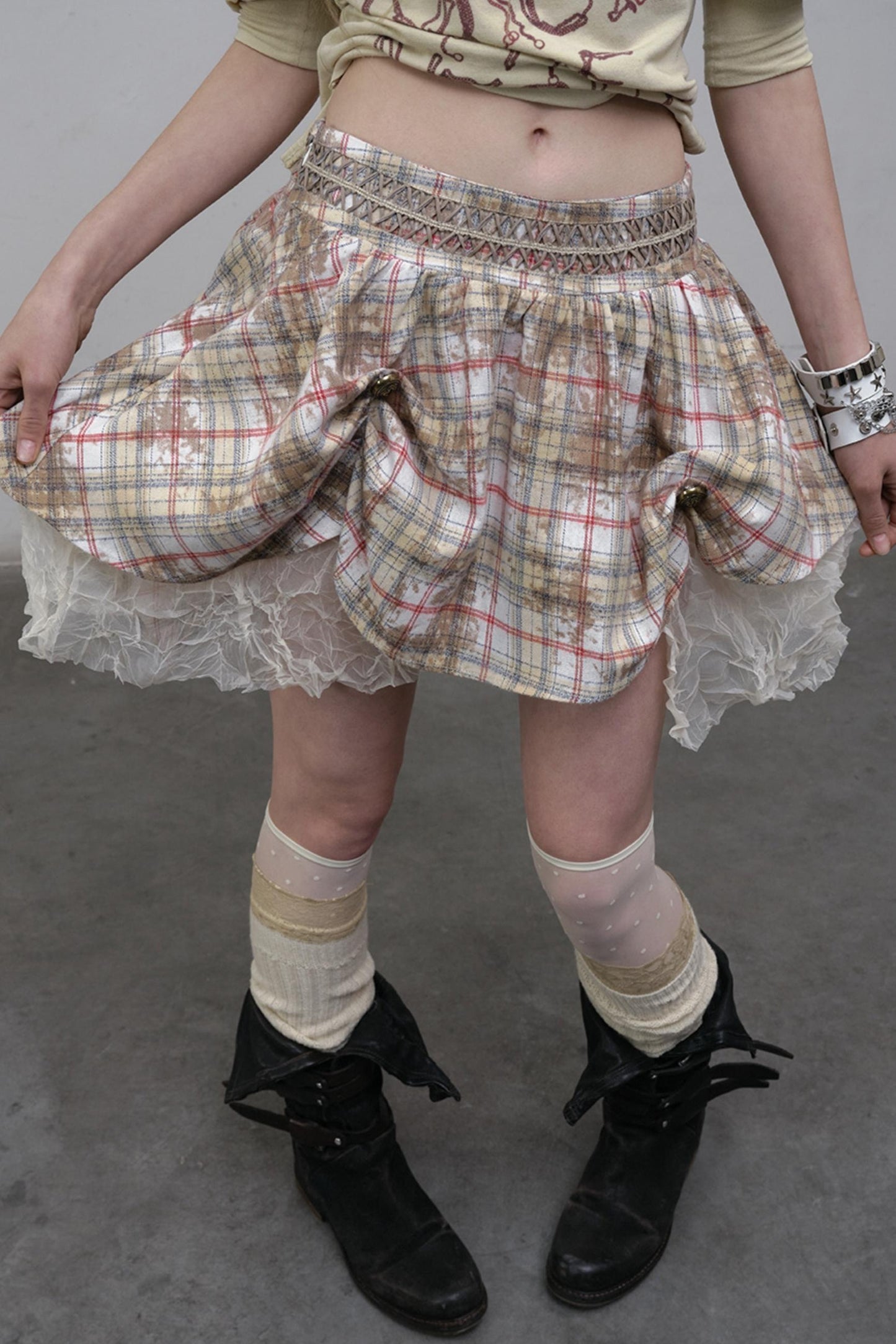 Straight silhouette Plaid Skirt