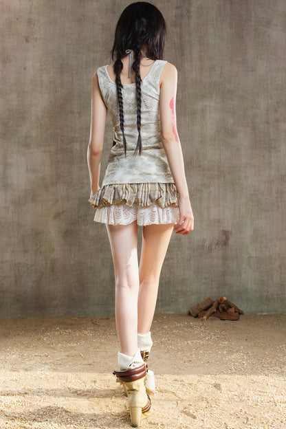 Color-Block Plaid Mini Skirt