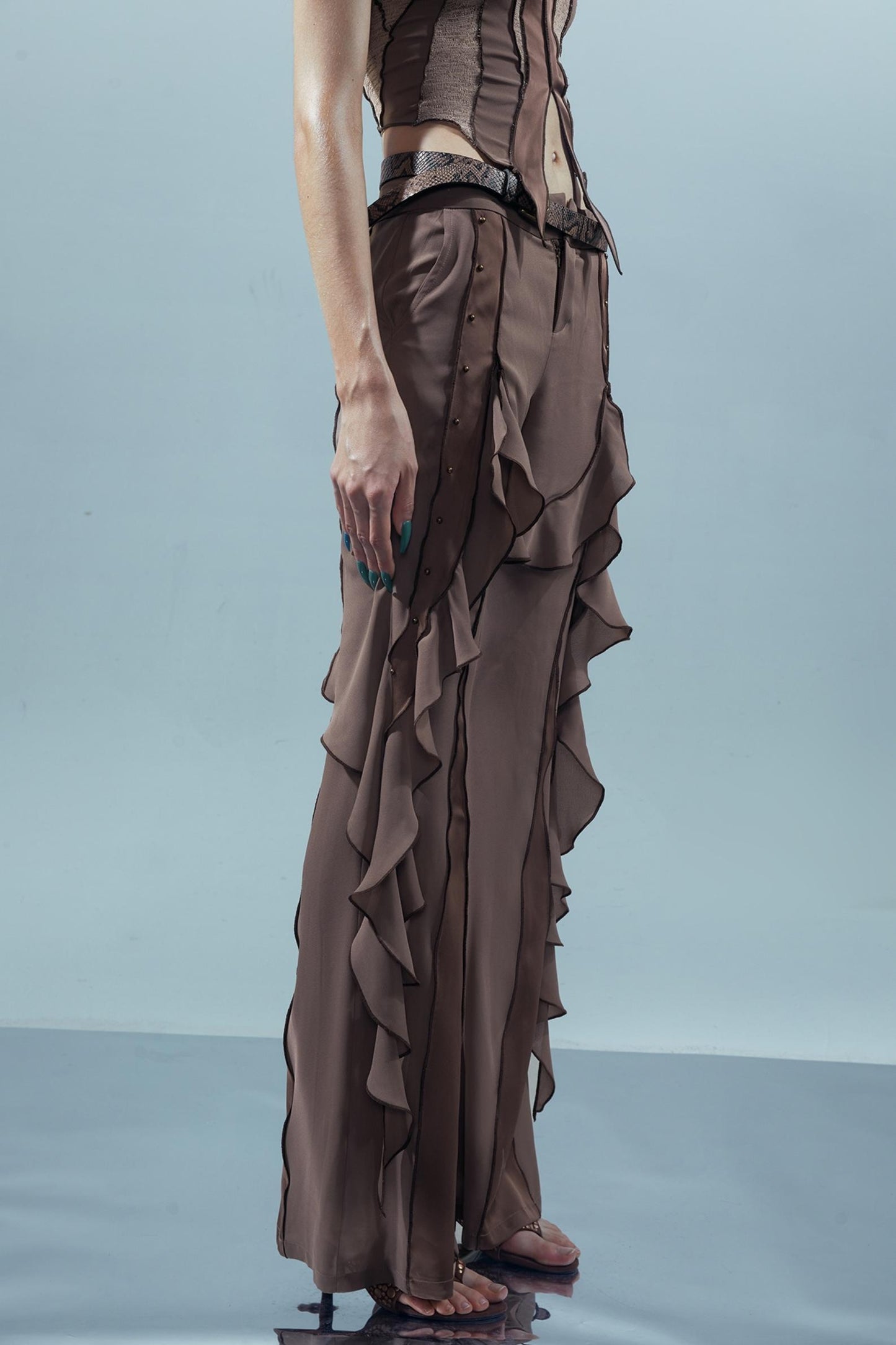 Fiery Chiffon Wide-Leg Trousers