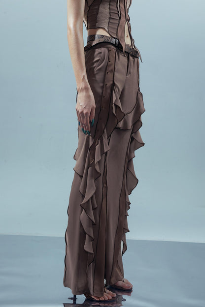 Fiery Chiffon Wide-Leg Trousers