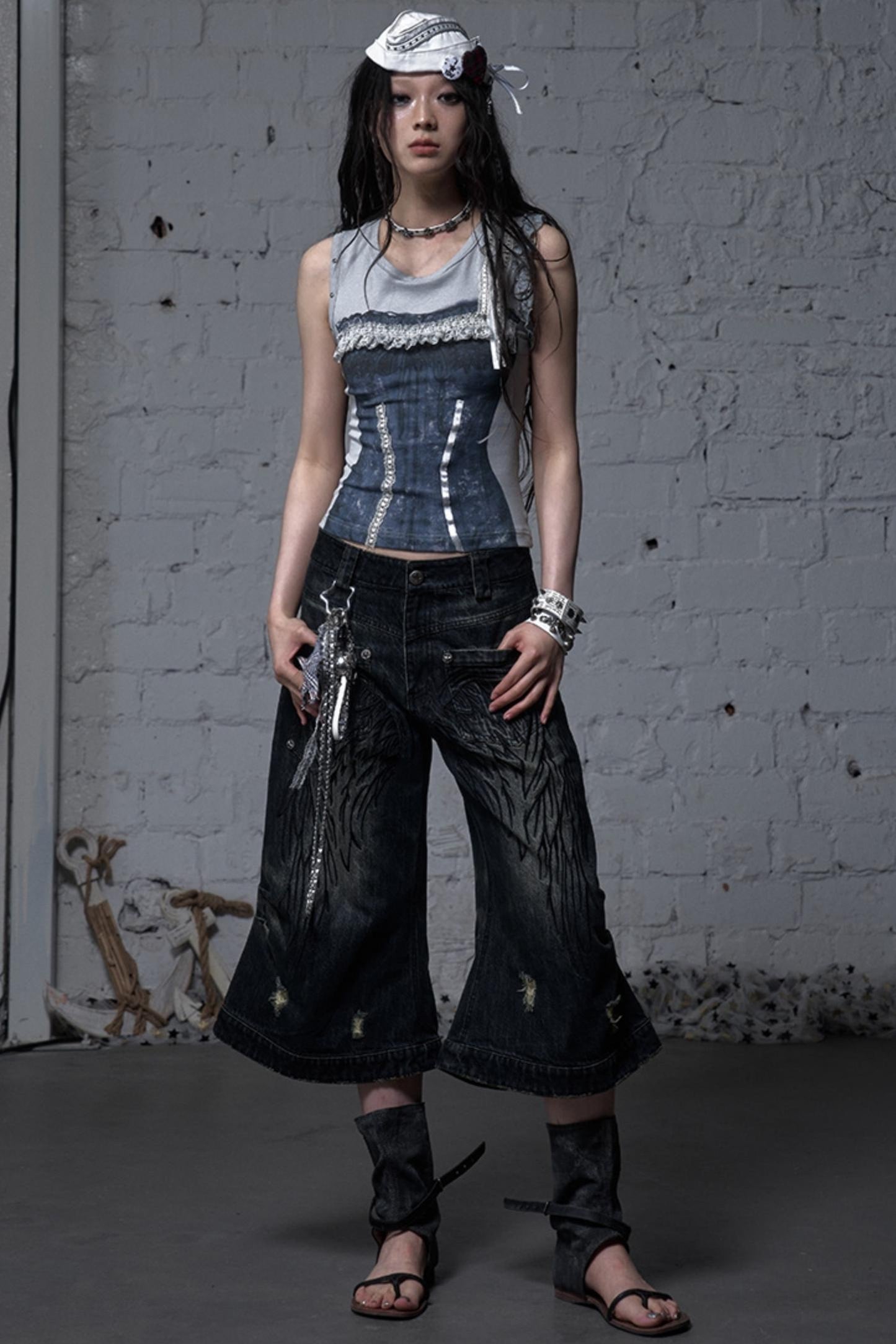 Winged Denim Trousers