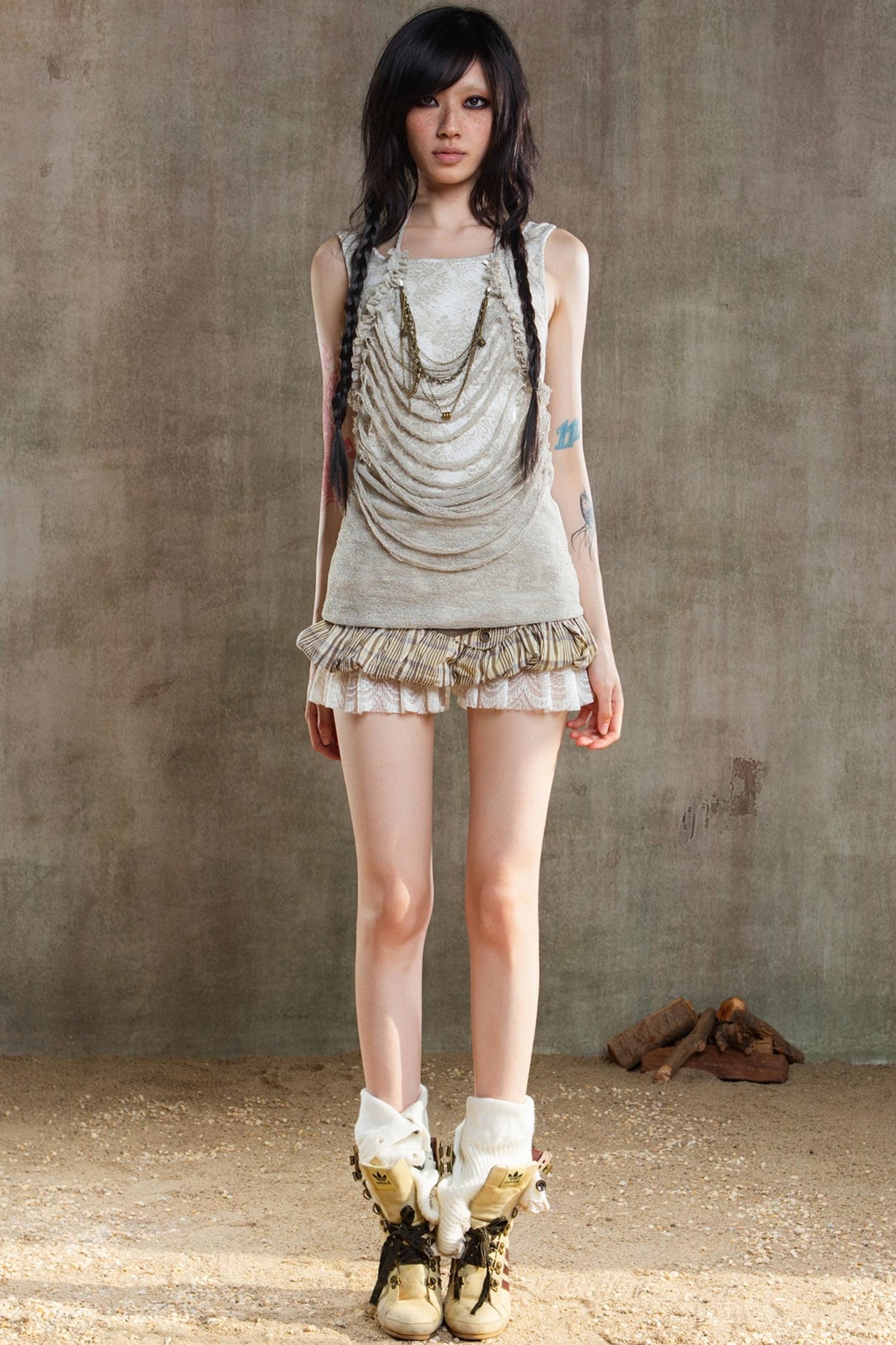 Color-Block Plaid Mini Skirt