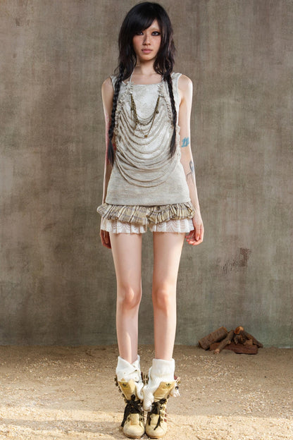 Color-Block Plaid Mini Skirt