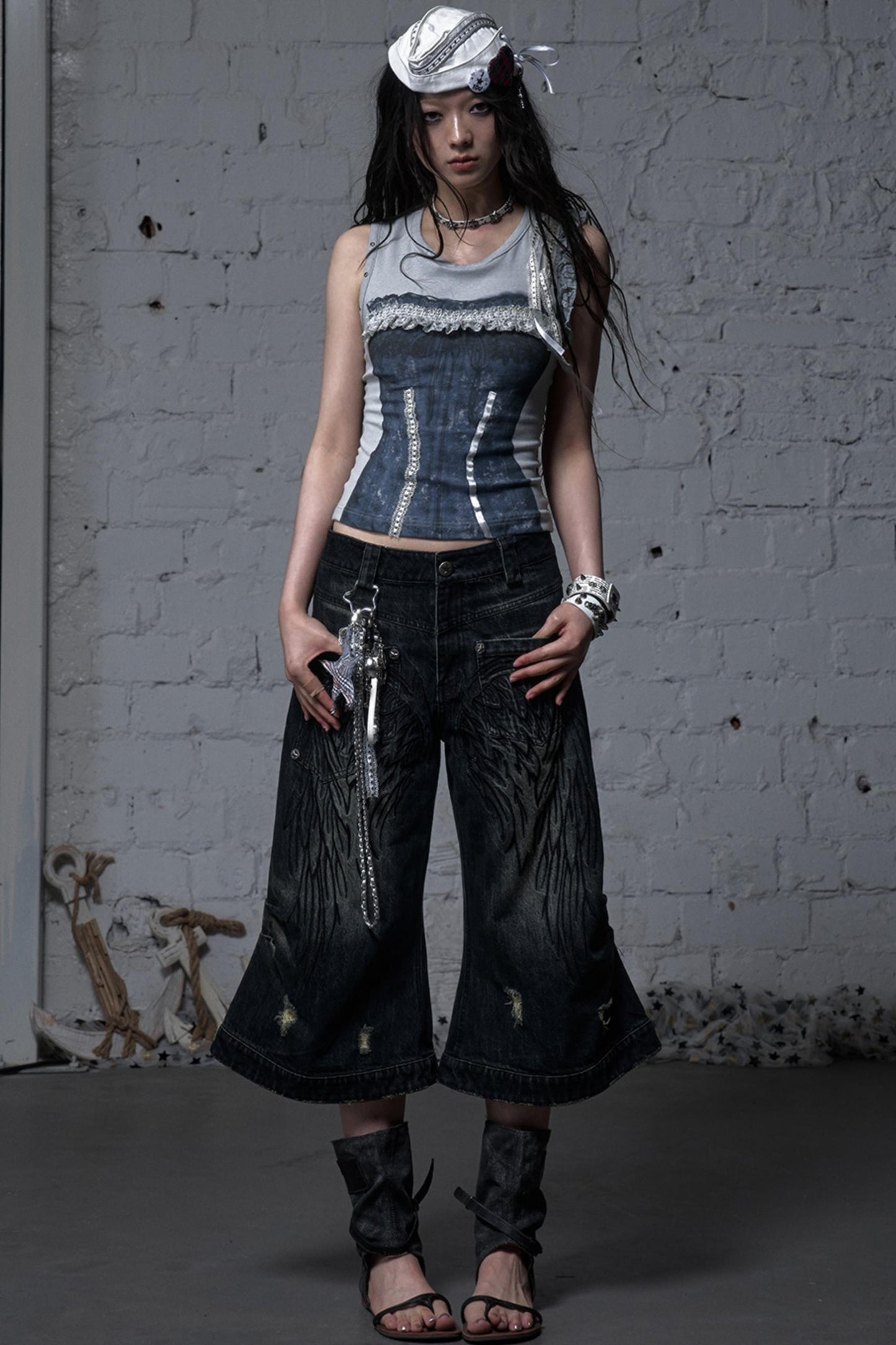 Winged Denim Trousers