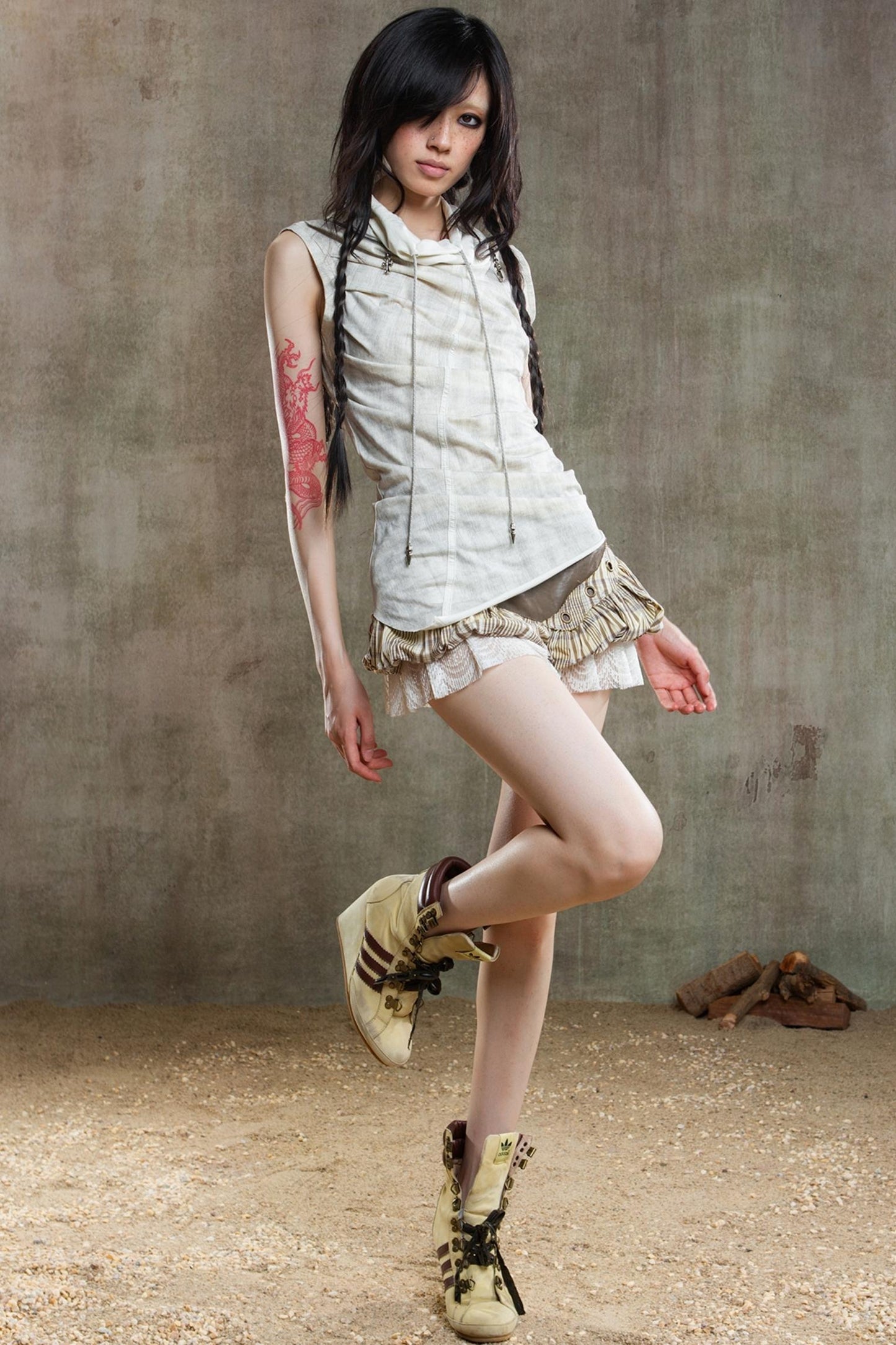 Color-Block Plaid Mini Skirt