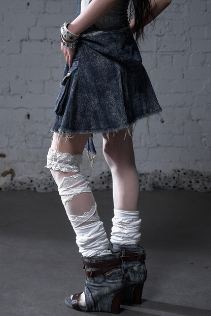Punk Washed Denim Shirt Skirt