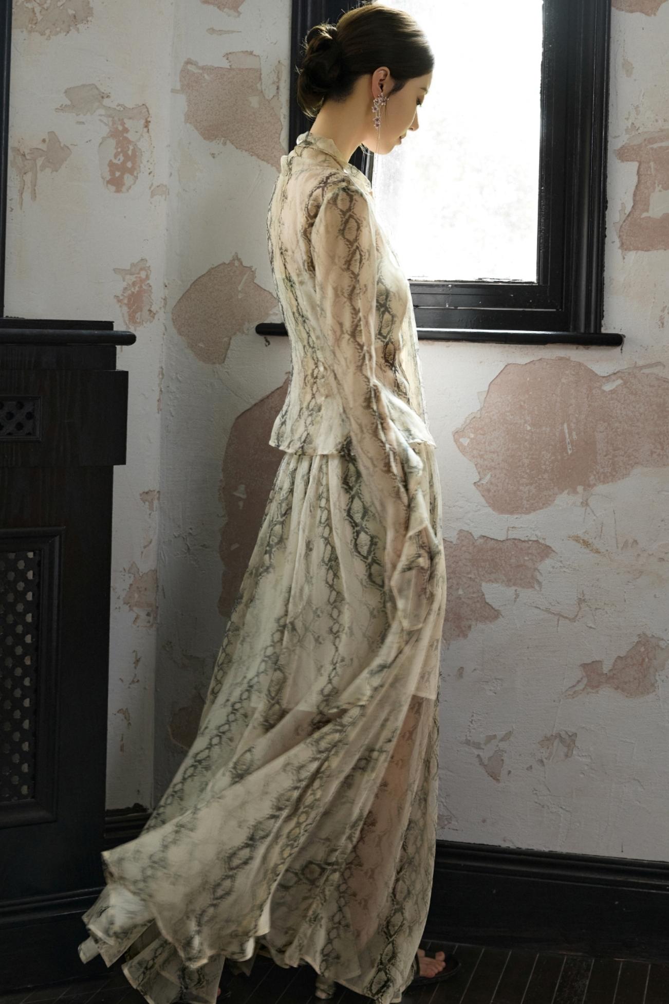 Snake Print A-line Skirt Set-Up