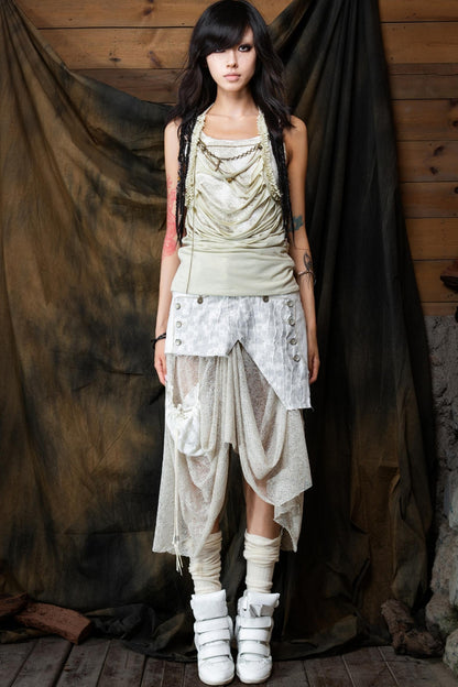 Vintage Patchwork Mesh Maxi Skirt