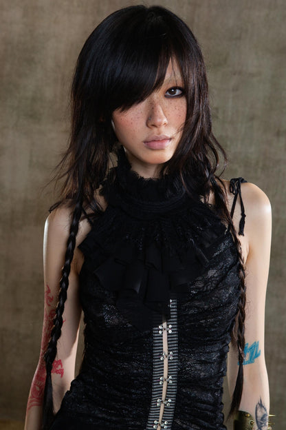 Necklace Accessory Multi-Ruched Lace Halter Top Set