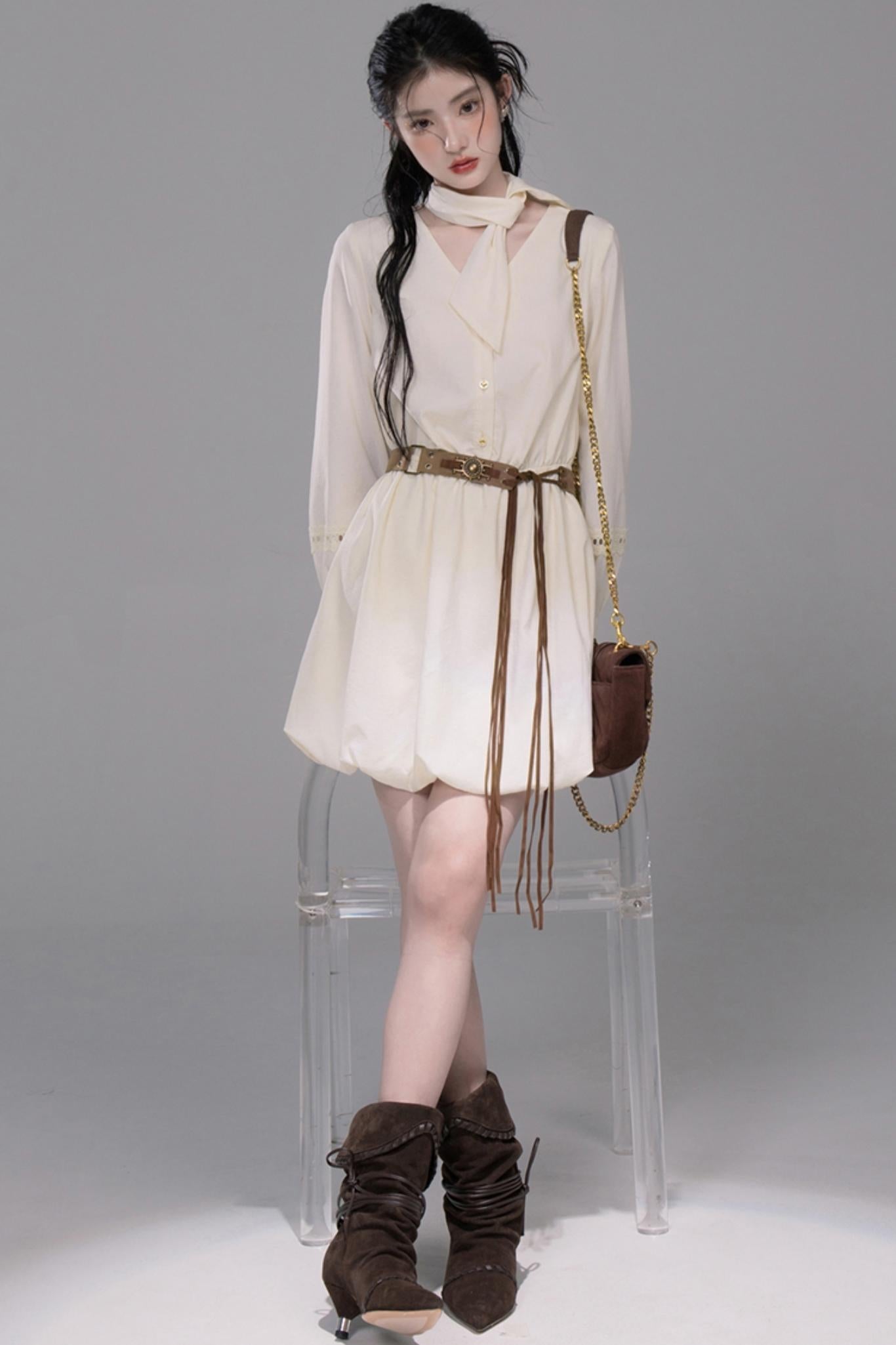 Urban Hibiscus Apricot Shirt Dress Set-Up