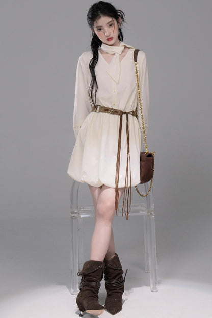 Urban Hibiscus Apricot Shirt Dress Set-Up