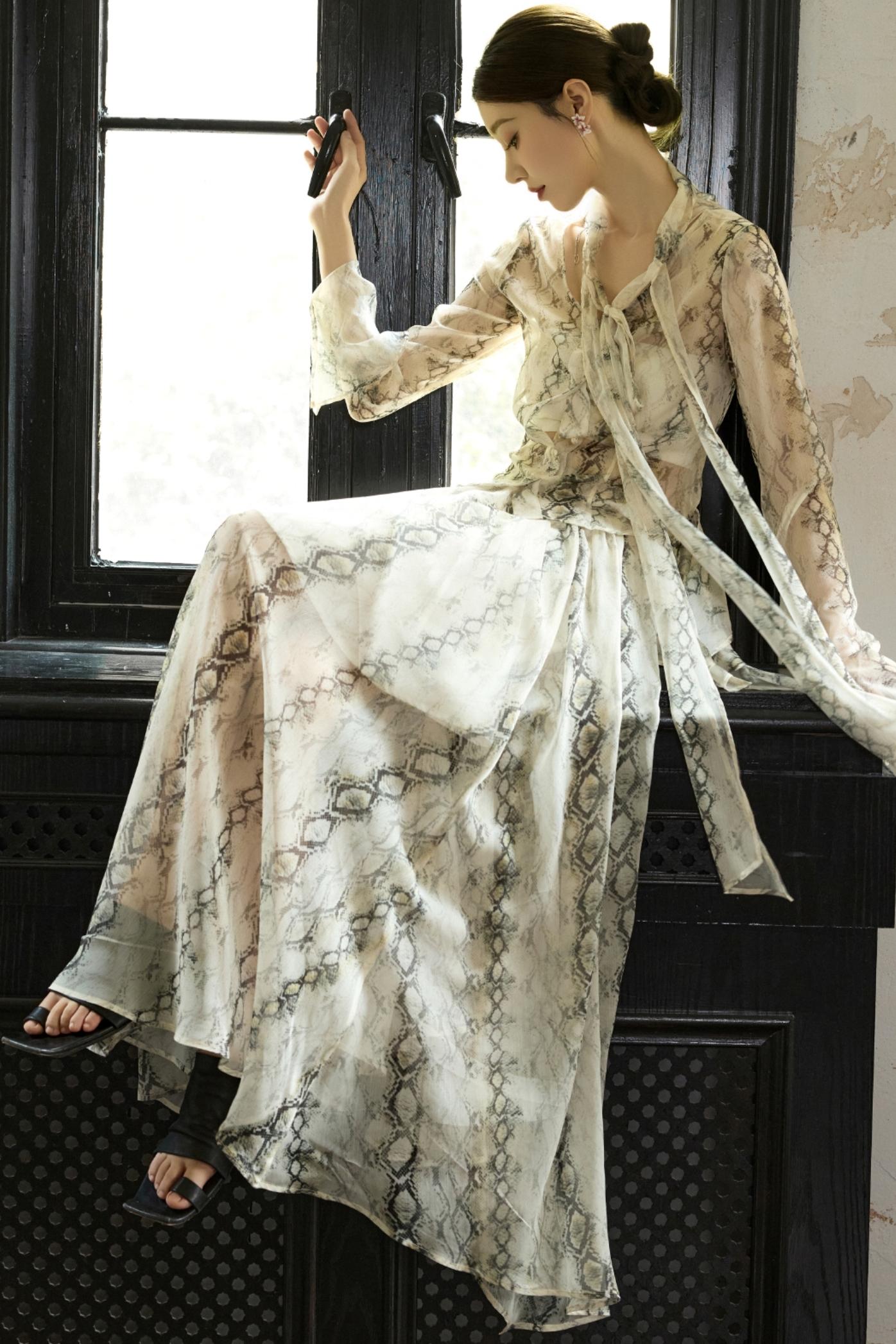 Snake Print A-line Skirt Set-Up